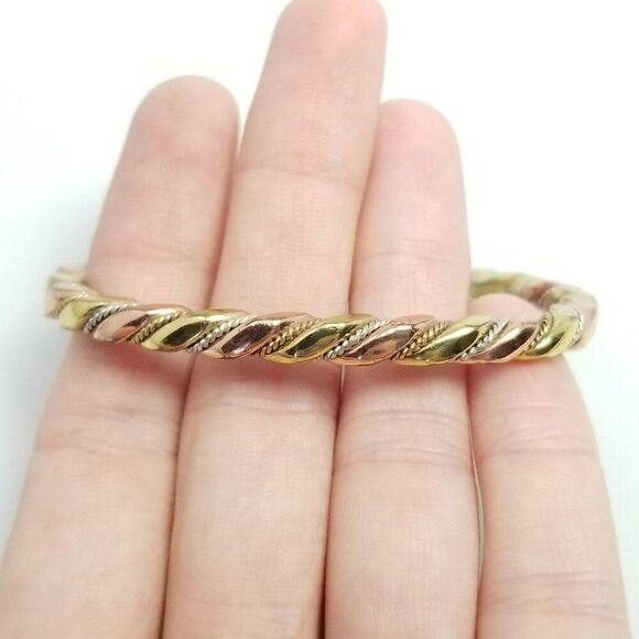 Vintage Solid Mixed Metal Cuff Bangle Bracelet, Solid Unsigned Estate - Picture 7 of 7